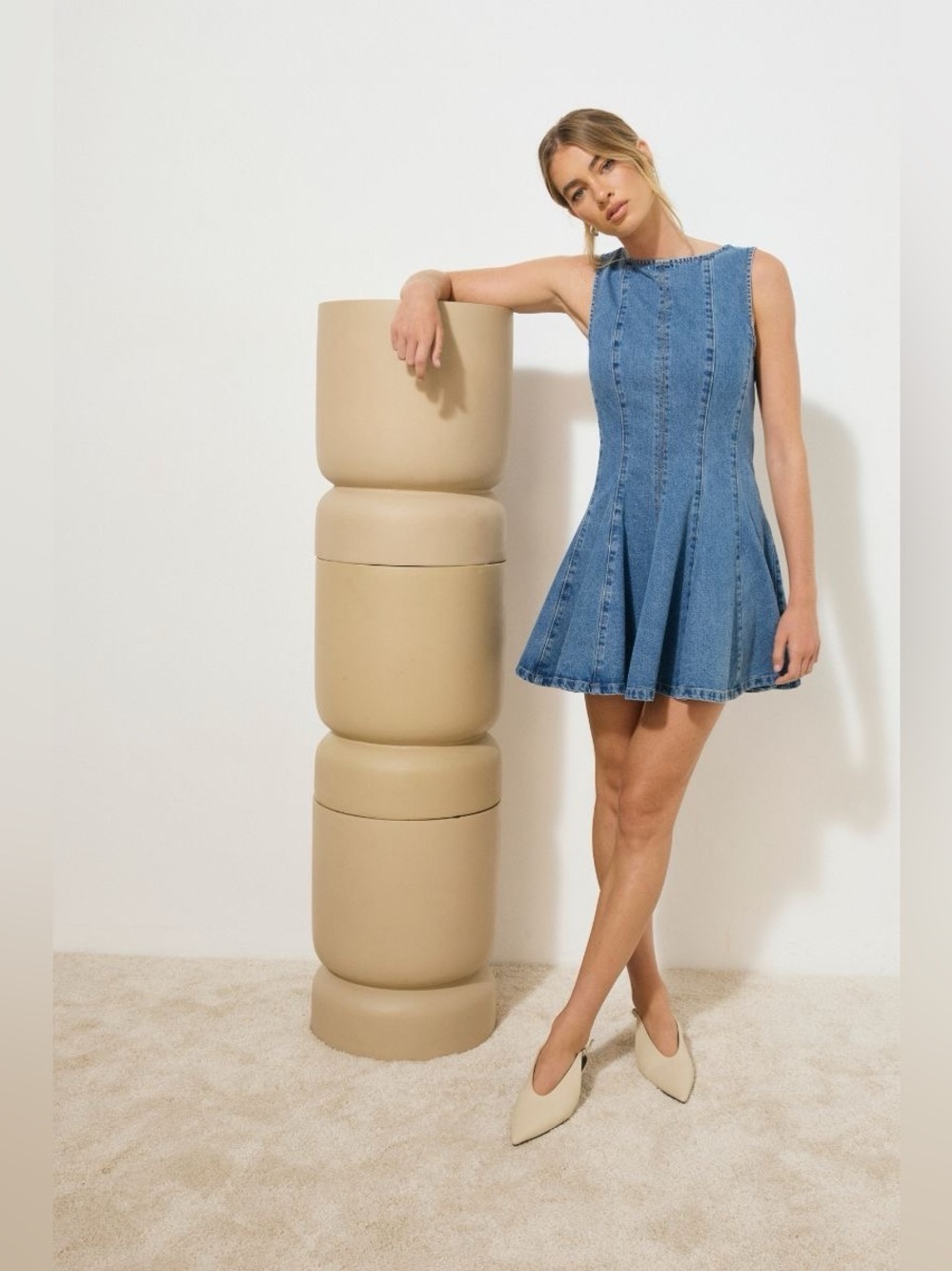 Mon Renn Nomada Denim Mini Dress Mid Indigo $219 Size Small